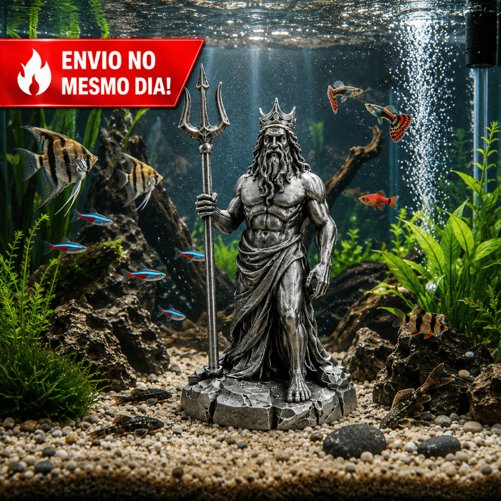 Poseidon Decorativo para Aquário 3D | Estátua Mitologia Grega | Enfeite para Peixes