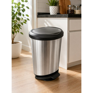 Lixeira 45 Litros com Pedal, Tampa e Borda Arqplast Prata – Lixeira para Casa, Escritório e Empresa