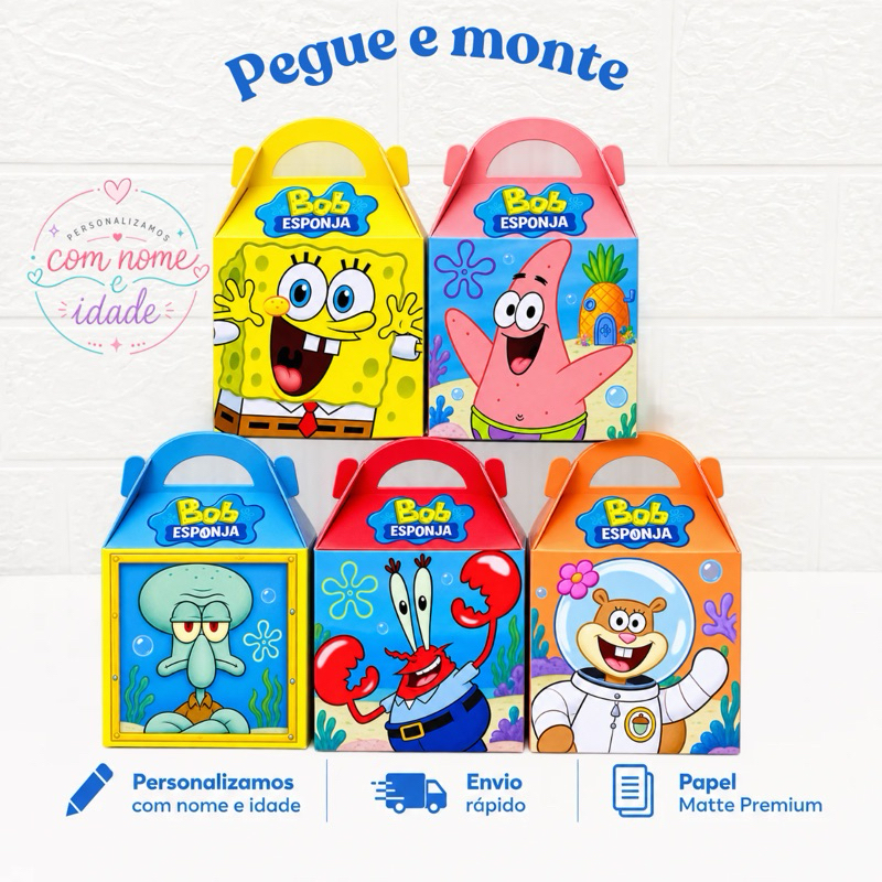 Kit Maletinha Personalizada Bob Esponja Caixinha Festa Lembrancinhas