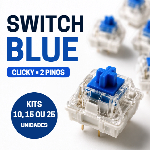 Kit Switch Blue Azul Clicky para Teclado Mecânico Hot Swap Clicker DIY 10 15 25 Unidades