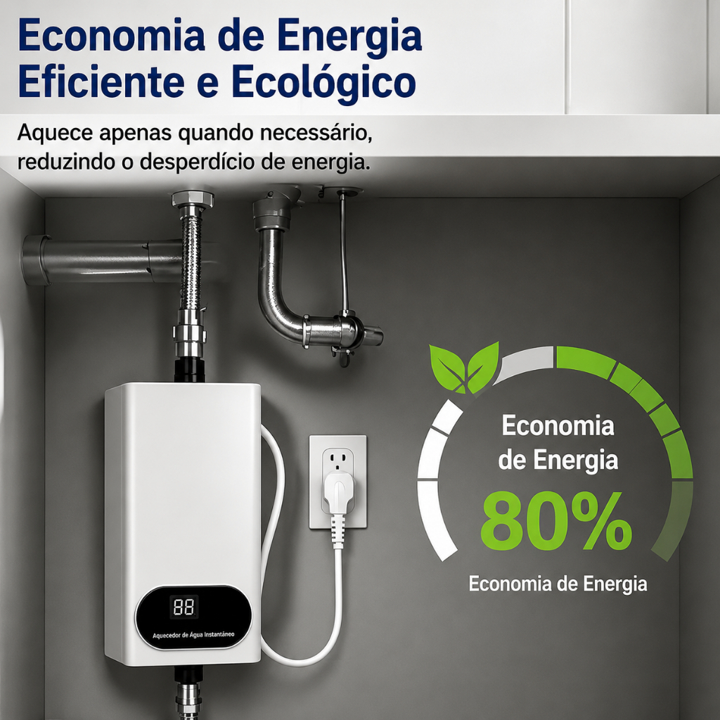 Aquecedor Elétrico para Cozinha 3500W 110V – Sem Tanque, Água Quente Instantânea e Economia de Energia