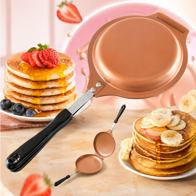Pancake Maker Panela Panqueca Antiaderente Manual Não Gruda Bronze