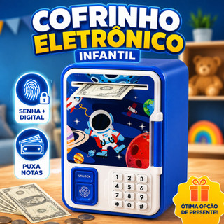 Cofre Eletrônico Infantil Com Senha Impressão Digital Puxa Notas E Moedas
