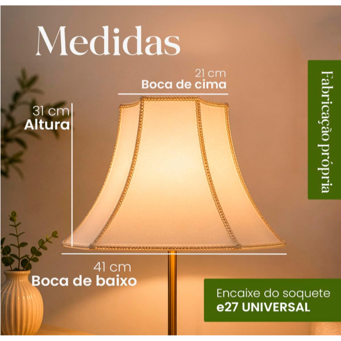 Cúpula de Abajur luminaria 31x41x21cm Estilo Oitavada Grande Tecido Algodão Soquete nacional Cor Bege · foto 2