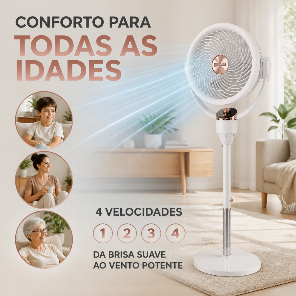 Ventilador de Coluna 4 Velocidades Potente com Brisa Suave para Casa Quarto Sala Escritório