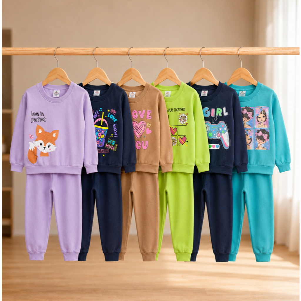Kit 3 Conjuntos Moletom Infantil Menina Inverno 6 Peças Casaco + Calça Tamanhos 1 ao 8