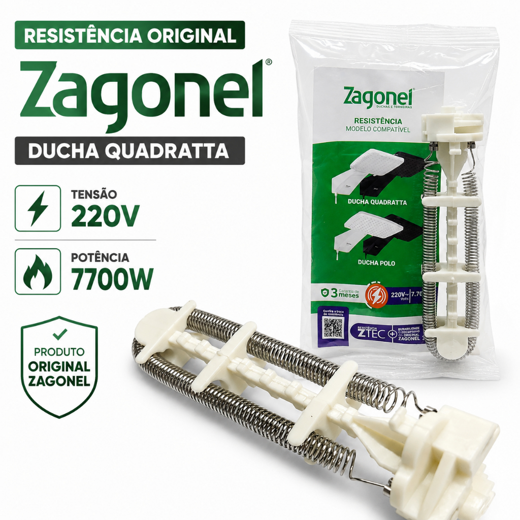 Resistência Original Zagonel Quadratta 220V 7700W Ducha Chuveiro