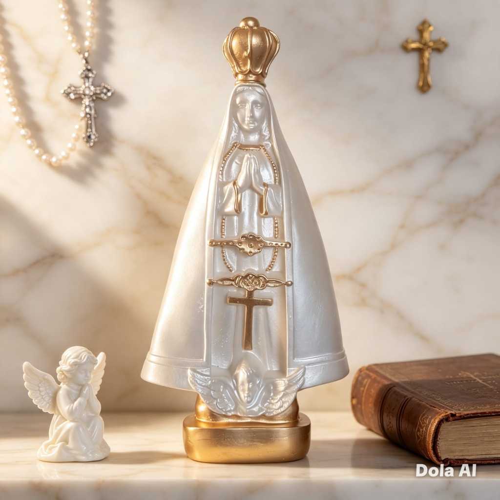 imagem nossa senhora aparecida 29 cm manto liso gesso perolado e dourado padroeira do brasil presente de fé