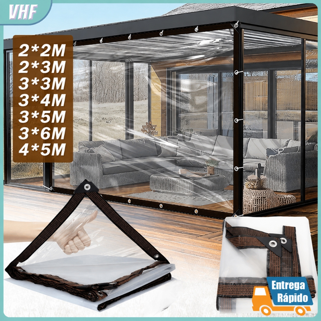 Lona Transparente de PVC Reforçada Impermeável Multifuncional para Portas, Janelas, Varandas e Garagens