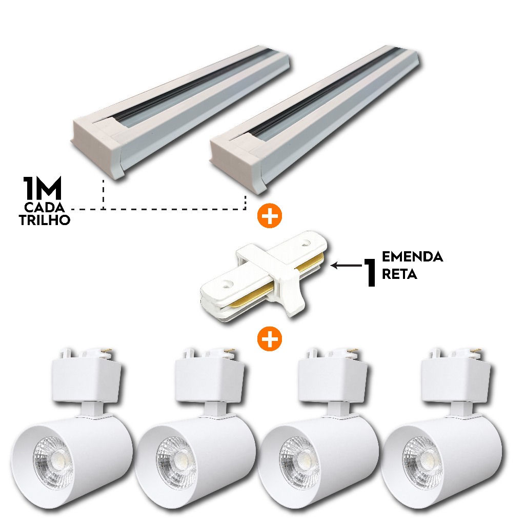 kit Trilho Eletrificado 2m + 4 spots 10w Branco/ Preto 3000k amarelo/4000k neutro/6500k branco