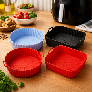 1/2/3 Forma De Silicone Para Air Fryer Forno Microondas Assadeira Antiderrapante Reutilizável Flexível