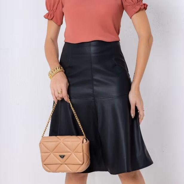 Saia Midi Feminina Evase Godê couro Cintura com Revel zíper lateral Moda Evangélica M G GG PROMOÇÃO — imagem 2 de 2