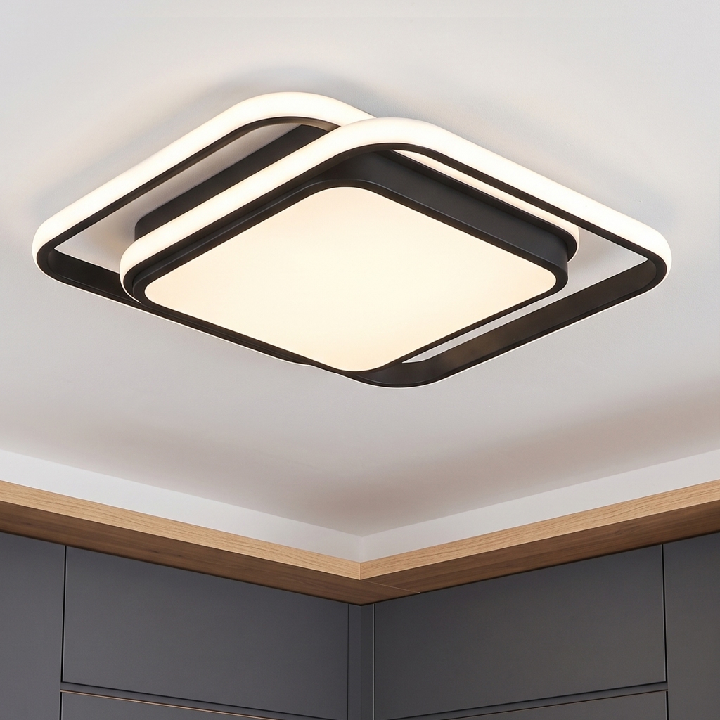 lustre Luminaria Pendente Teto 40cm Quadrada Preto Moderno Minimalista Sobrepor de Led para Sala Quarto Cozinha