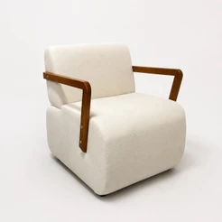 Poltrona Alice Estofado Bouclé com Braços de Madeira Moderna Confortável para Sala Quarto e Escritório Recepção - AV