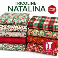 Tecido Tricoline Natal 0,50 x 1,50 m - Estampa Natalina - Tricoline Estampado 100% Algodão