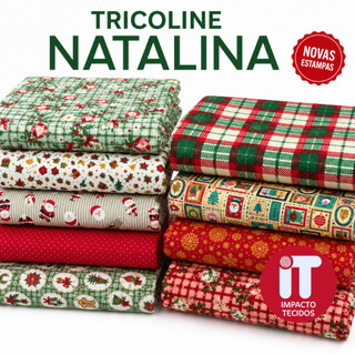 Tecido Tricoline Natal 0,50 x 1,50 m - Estampa Natalina  - Tricoline Estampado 100% Algodão