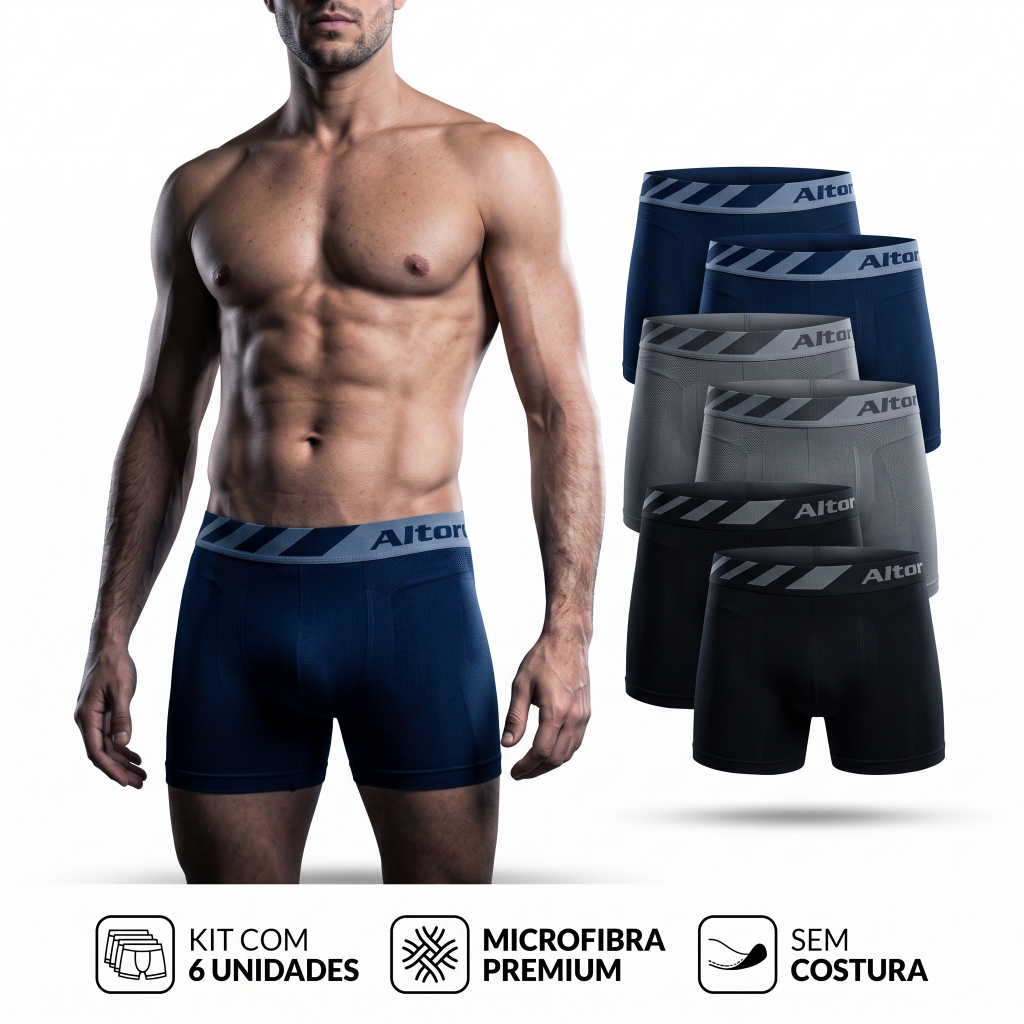 Kit 6 Cuecas Masculinas Boxer Microfibra Sem Costura Confortável Cueca Box Adulto Atacado Original Premium Alta qualidad