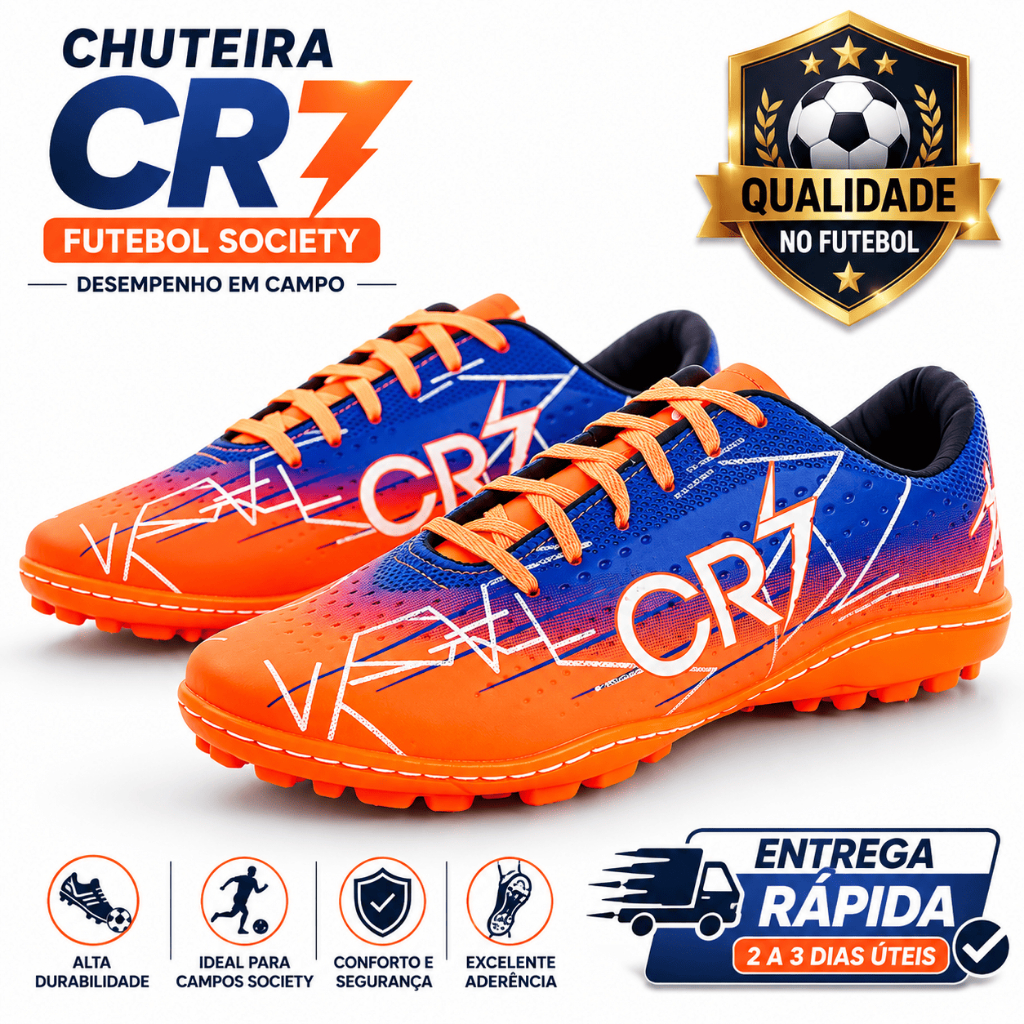 Chuteira Masculina CR7 Futebol Society Campo Infantil Adulto Confortável Respirável Resistente 26-43