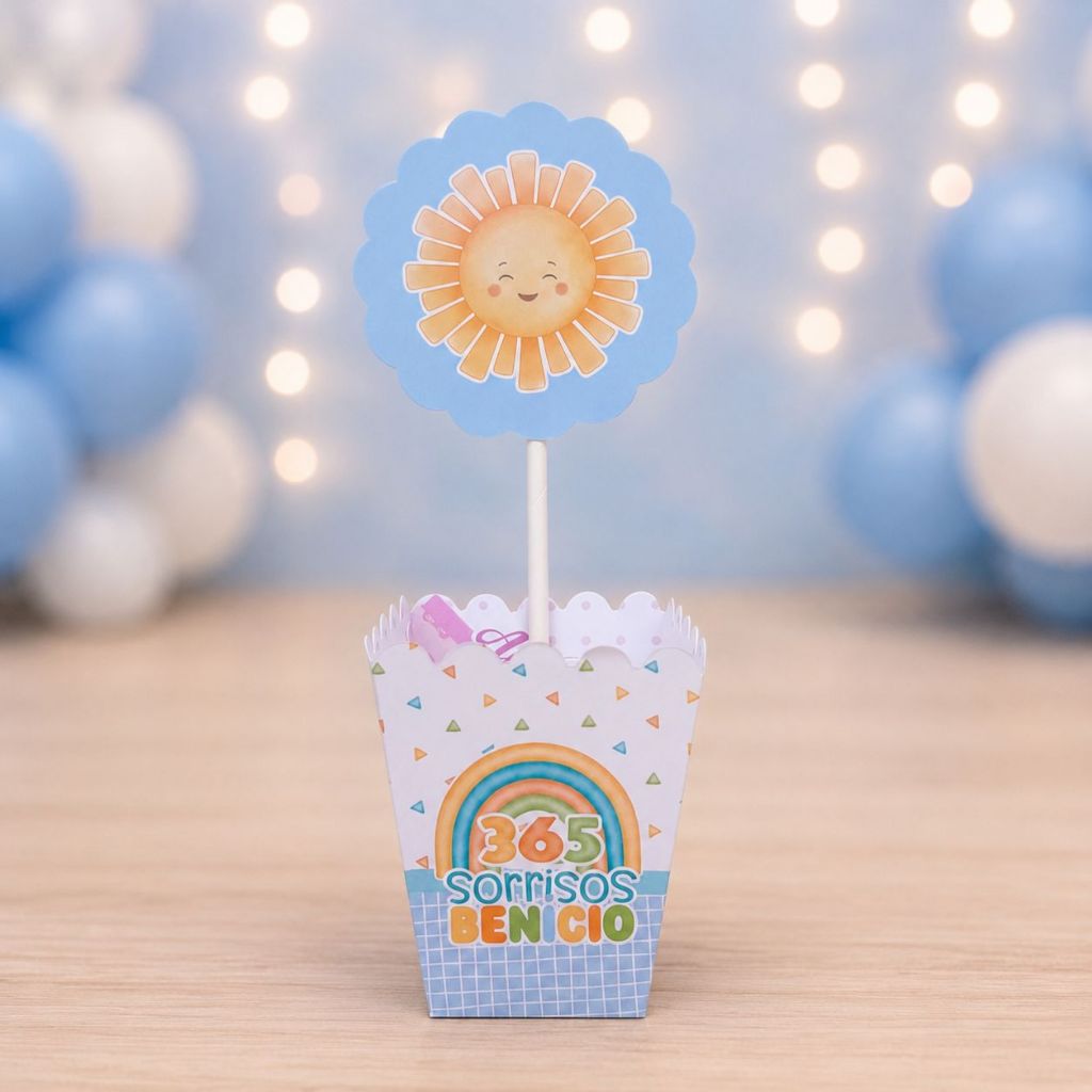 Centro de Mesa 365 sorrisos Azul Festa Infantil Lembrancinhas de Aniversario Mimo Decoração Personalizados
