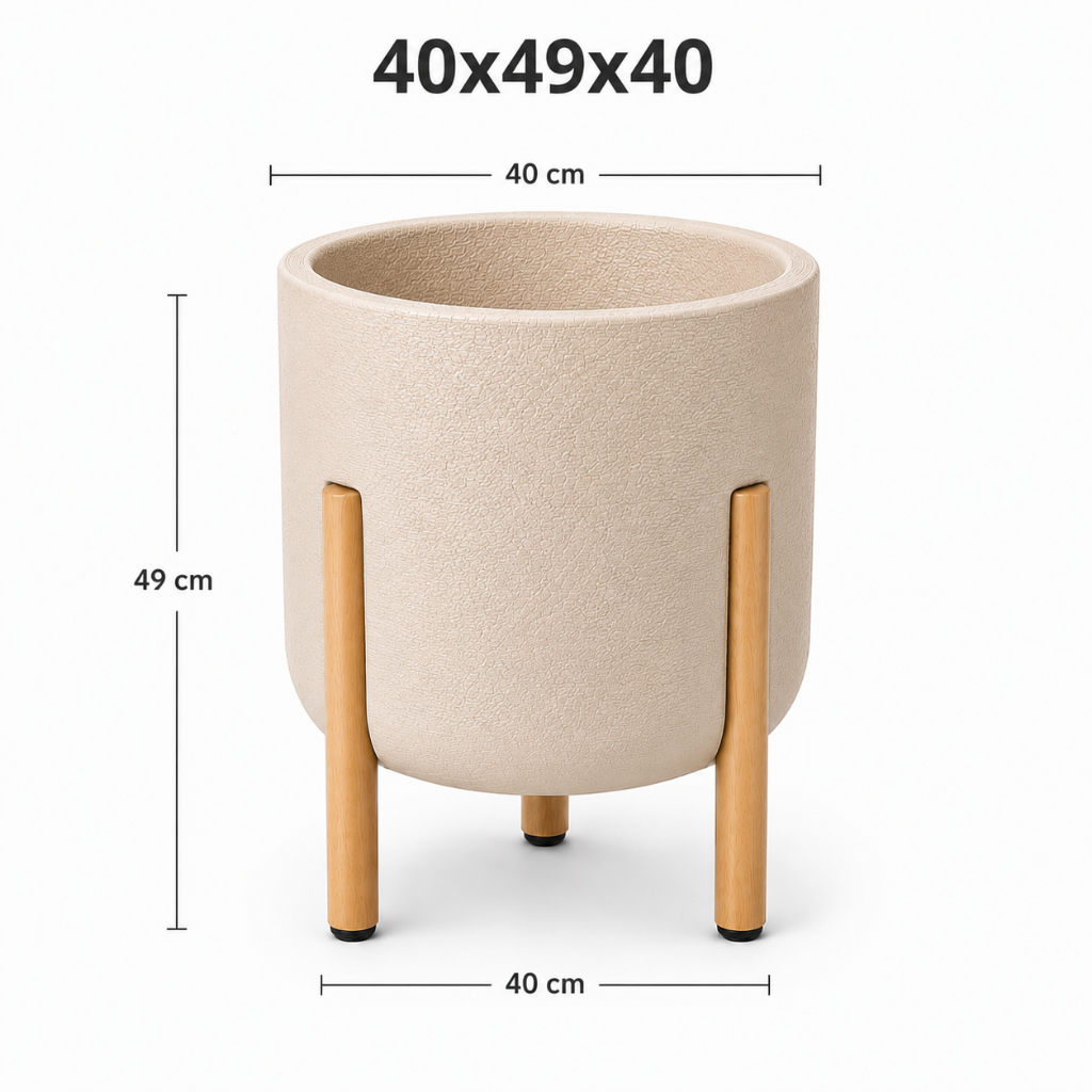 Vaso para planta Nordico cilíndrico pés de madeira design moderno decoração escovado - G