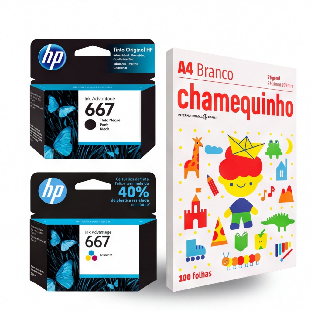 Kit Cartucho Hp 667 Preto E Colorido 2ml Original A4 Brinde