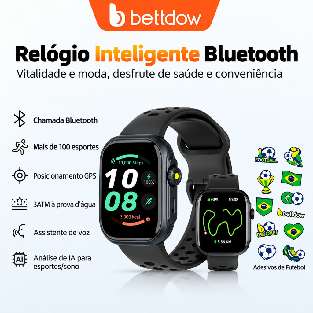 BETTDOW kriki Ai modelo GPS + smartwatch Alexa com mais de 100 modos desportivos, à prova de água 3ATM