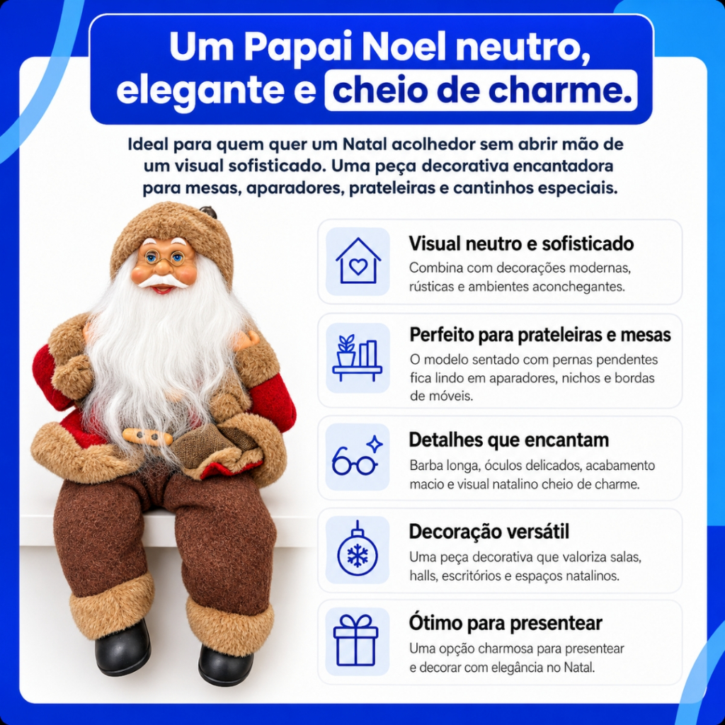 Boneco Papai Noel Natal Sentado Rústico/Vermelho Decoração Enfeite 30cm — imagem 2 de 2