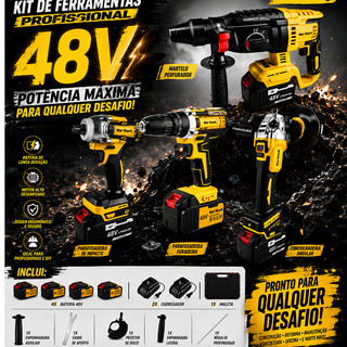 Kit 4em1 Ferramentas Martelete Esmerilhadeira Lixadeira Parafusadeira Chave Impacto 4 X  48v