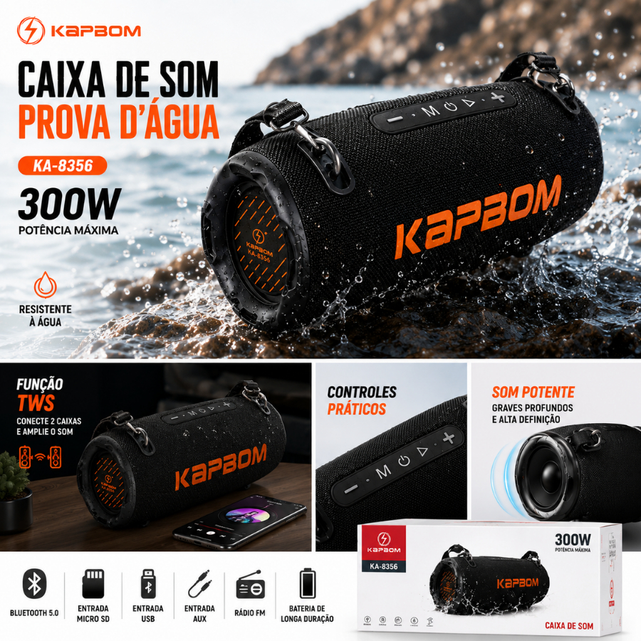 Caixa De Som 300w Ka-8356 Bluetooth 5.4 Resistência a Água Potência Máxima Para Sua Festa Amigos Churrasco Piscina — imagem 2 de 2