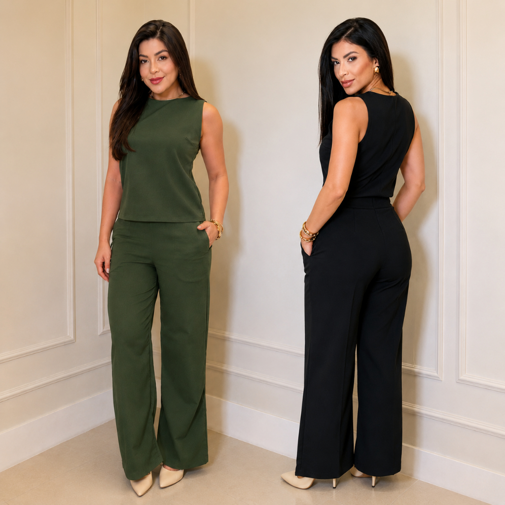 Kit 2 Calças Femininas Alfaiataria Cintura Alta com Bolsos Elegante Social Executiva Trabalho Premium