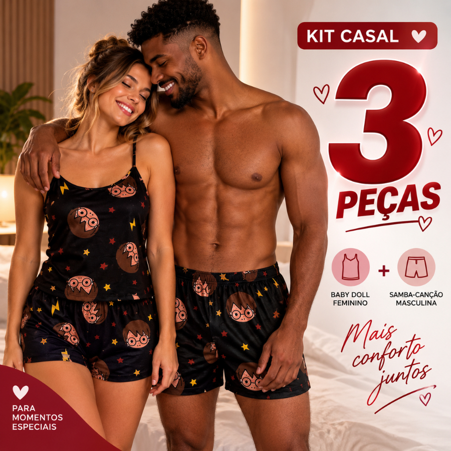 Kit Casal Pijama Feminino Cueca Samba Canção Kit Namorados Marido e Mulher AF