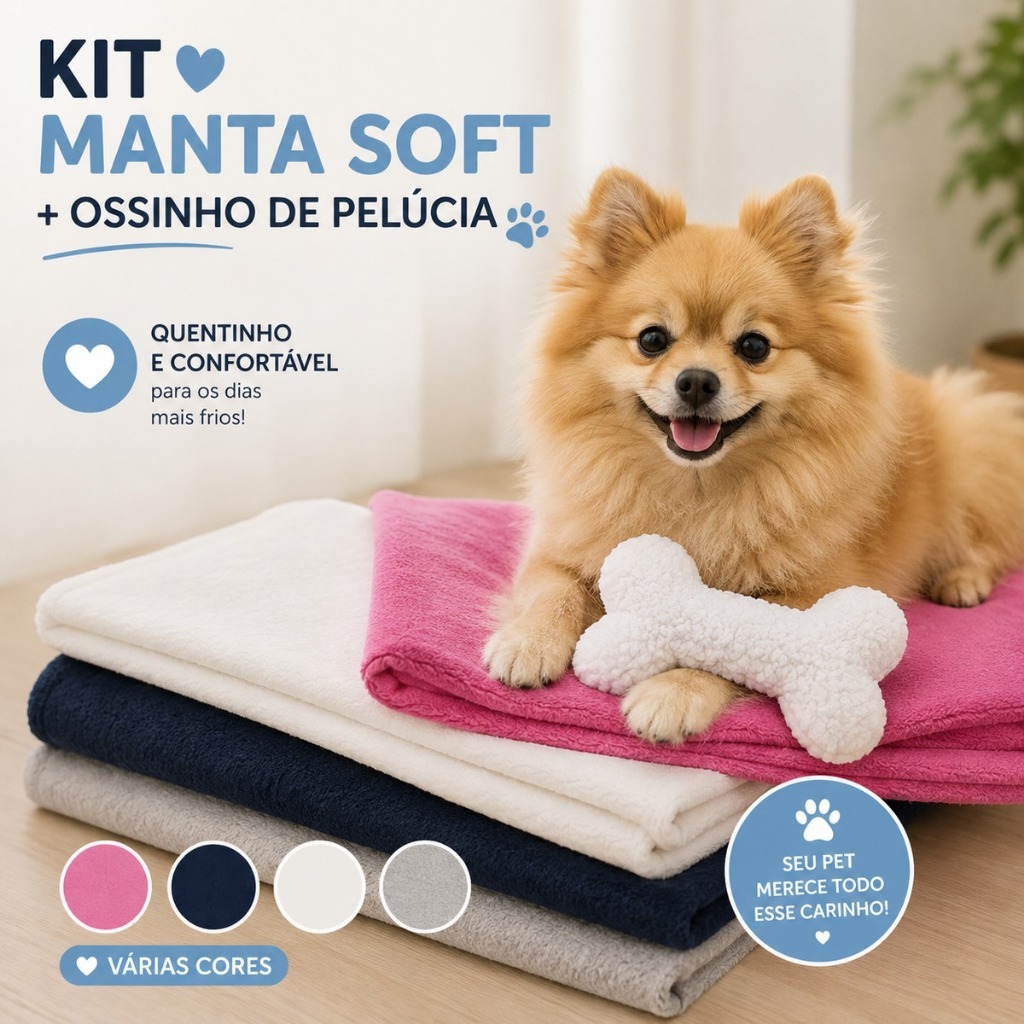 Manta Pet e Ossinho Pelucia Soft - Coberta Mantinha Fofinha Macia Inverno para Cachorro e Gato