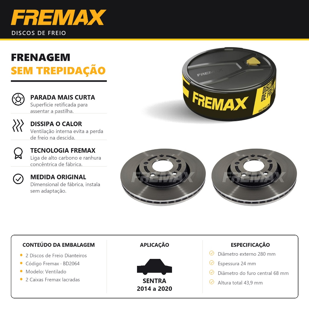 Par Disco De Freio dianteiro Sentra 2.0 2014 Até 2020 Fremax