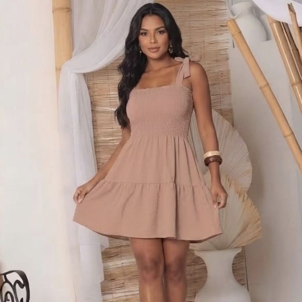 Vestido Curto Lastex Feminino Tecido Duna Verão Alça Amarração