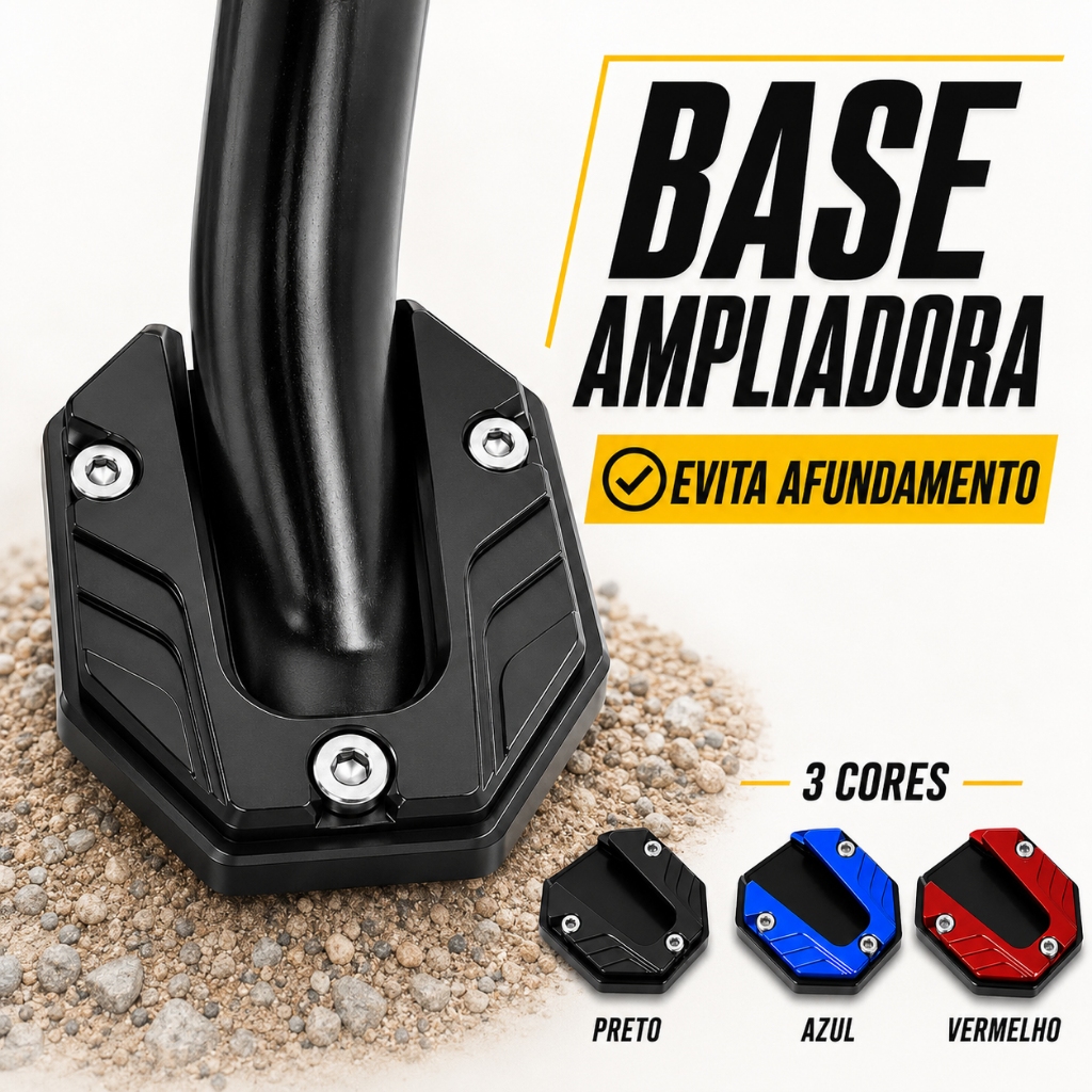 Base Ampliadora para Pé de Descanso Lateral de Moto e Scooter Antiafundamento em Alumínio