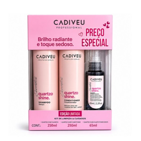 Cadiveu Quartzo Shine Kit de Limpeza Shampoo + Condicioandor e Óleo 65ml