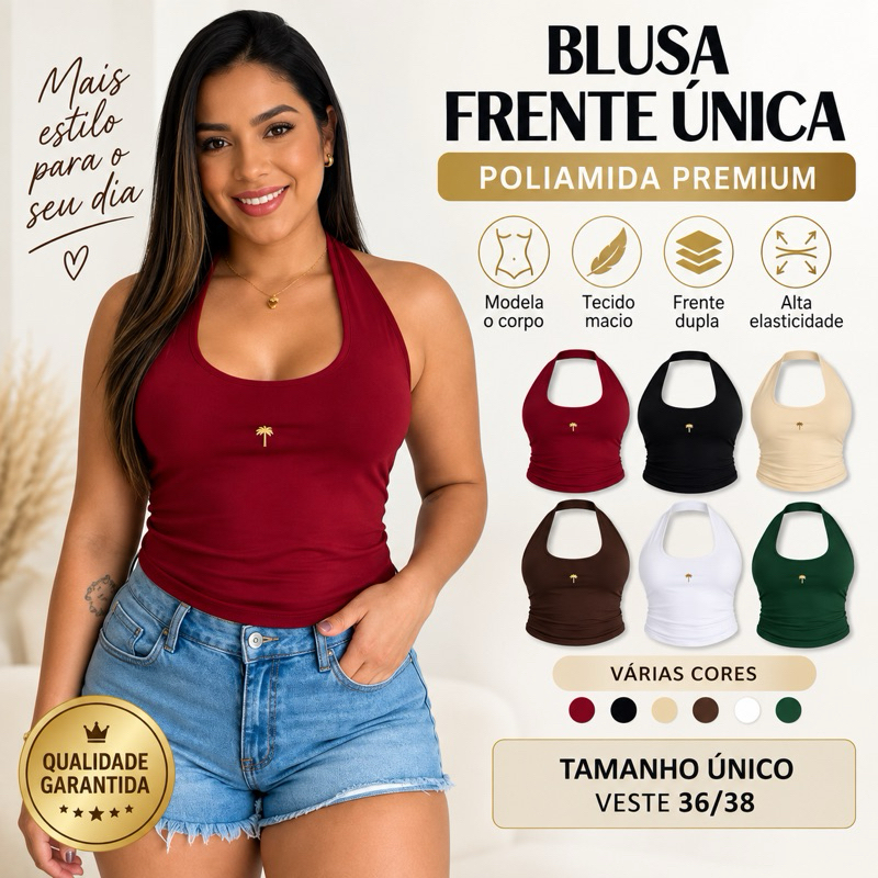 Blusa Frente Única Feminina Poliamida Premium Frente Dupla Halter Regata Modeladora Tamanho Único 36/38