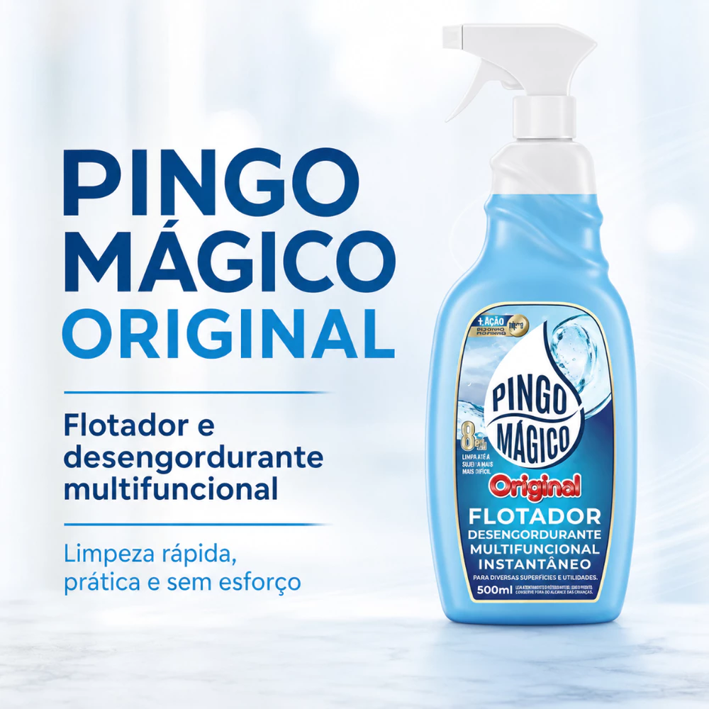 Pingo Mágico Original Eco 500ml Flotador Desengordurante Multiuso Limpeza Pesada Tira Gordura Manchas e Sujeiras