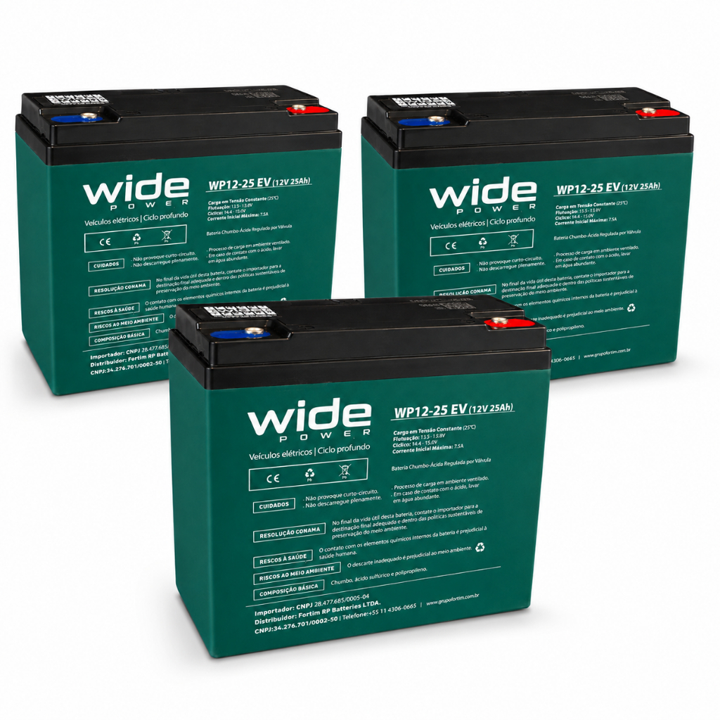 Kit 3 Bateria Wide 12v 25ah Ciclo Profundo 6dzm 18, 6dzm 20
