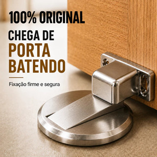 Prendedor Trava Fixador de Porta Magnético Slim Inox Cromado Adesivo