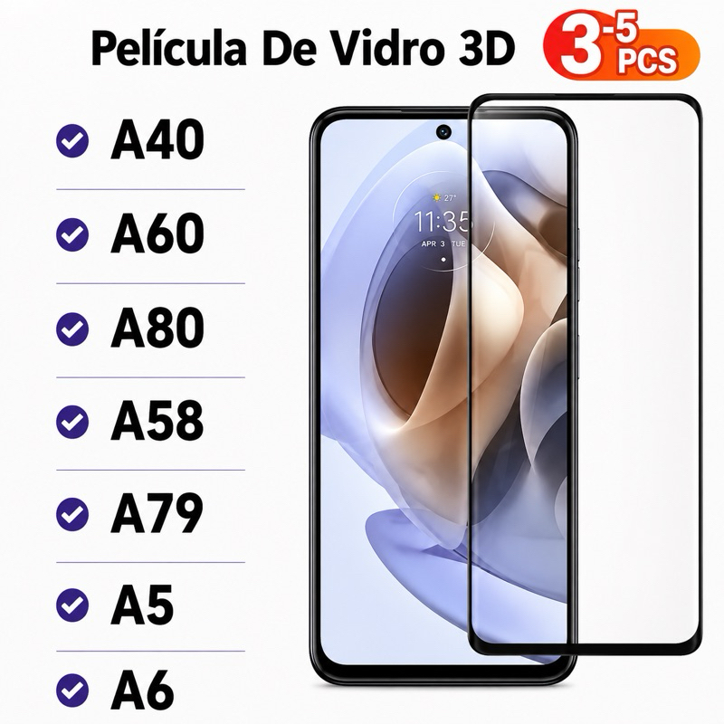 Kit 3pçs/5Pçs Película De Vidro Temperado 3D Para Oppo A40 A60 A80 A58 A79 A5 A6 A6t A6x A6k Pro 4g 5g