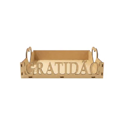 Kit Bandeja MDF GRATIDÃO com Alça de Coração – 25x20x5cm – Kit com 5, 10, 15, 20 ou 25 - carinhosa