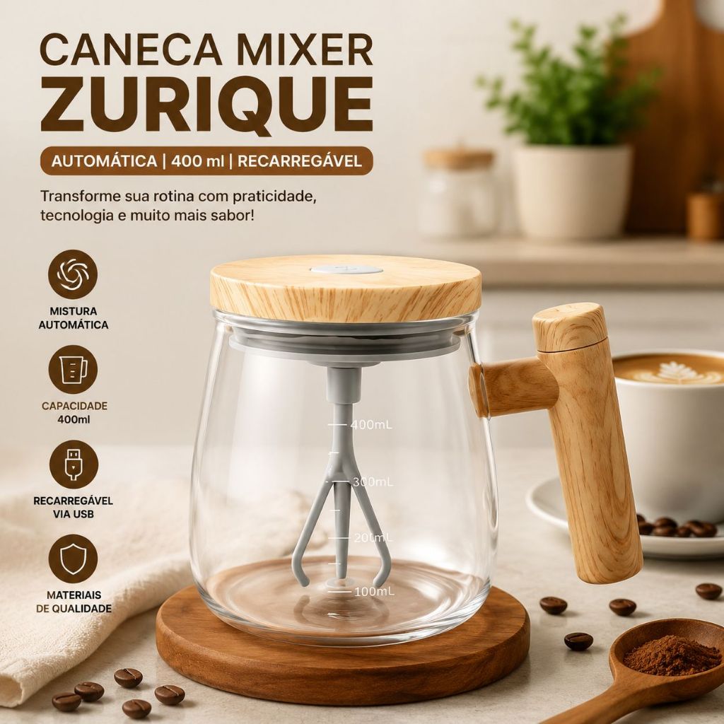 Copo Misturador Automático Elétrico Usb Vidro Borossilicato