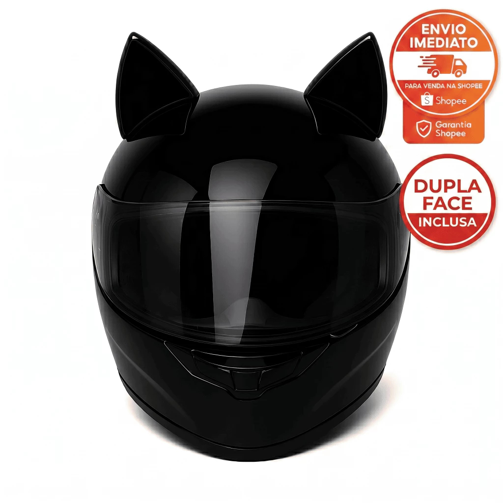 Orelha De Gato Para Capacete com Fita Dupla Face 2 unidades preto