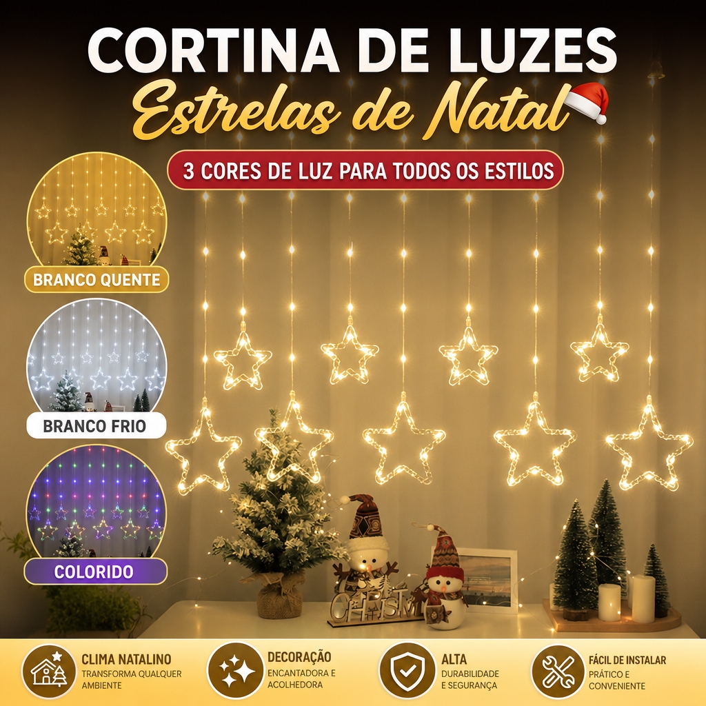3M Bivolt 110V–220V Pisca-pisca Cortina de Luz Natal Estrela Lua Floco de Neve Árvore Quarto Festa KL-524