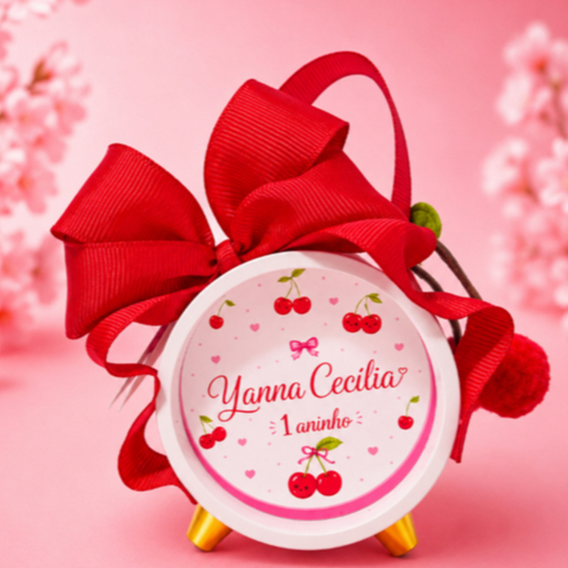 Tubolata bolsinha 5x6 Personalizada Cerejinha Lembrancinha Aniversário Infantil com Laço duplo  e Tag