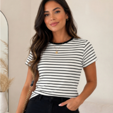 Blusa Feminina Básica Gola Careca Manga Curta Casual Confortável