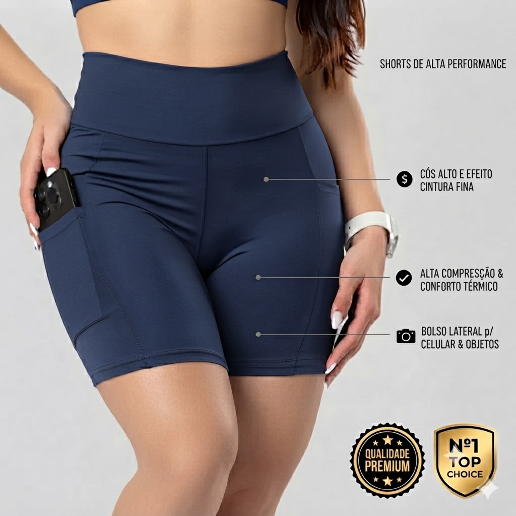 Short  com bolso para corrida caminhada Academia Feminino Fitness.
