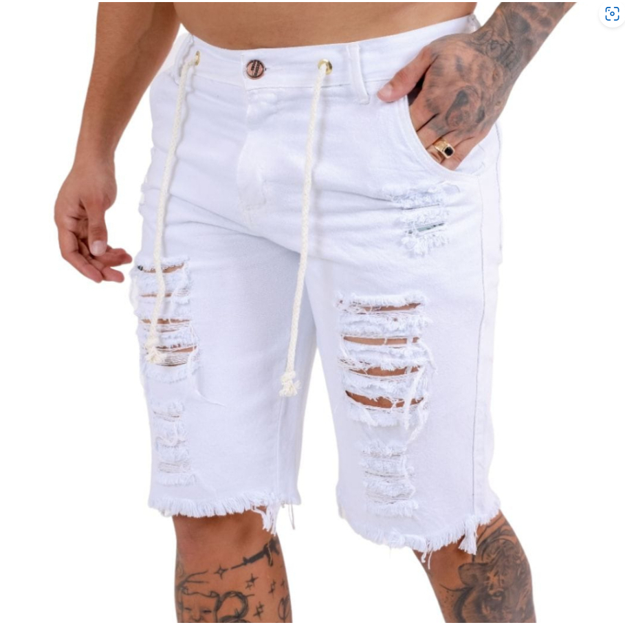 Bermuda Jeans Masculina Rasgada Estilosa Modelo Jogador Envio HOJE — imagem 2 de 2