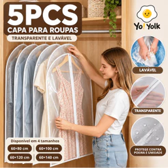 Kit 5 Peças Organizador Roupas Capa Protetora Contra Poeira Translúcido Terno Casaco